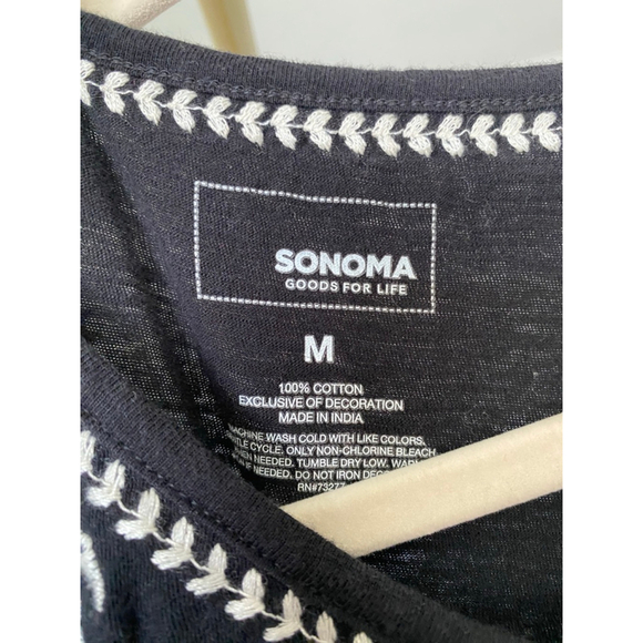 Sonoma 100% Cotton Mini Dress Summer Black Embroidered Boho Cottagecore Resort M - Picture 4 of 5
